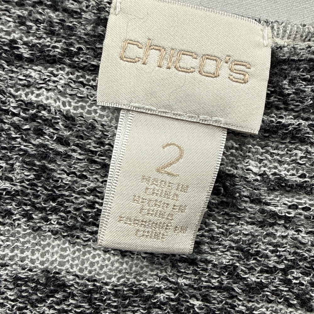 Chicos Womens Tunic Cardigan Sweater Sz Large Wool Blend Black White Long Sleeve - Picture 2 of 7